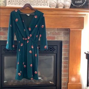 Forest green bell sleeve fox dress